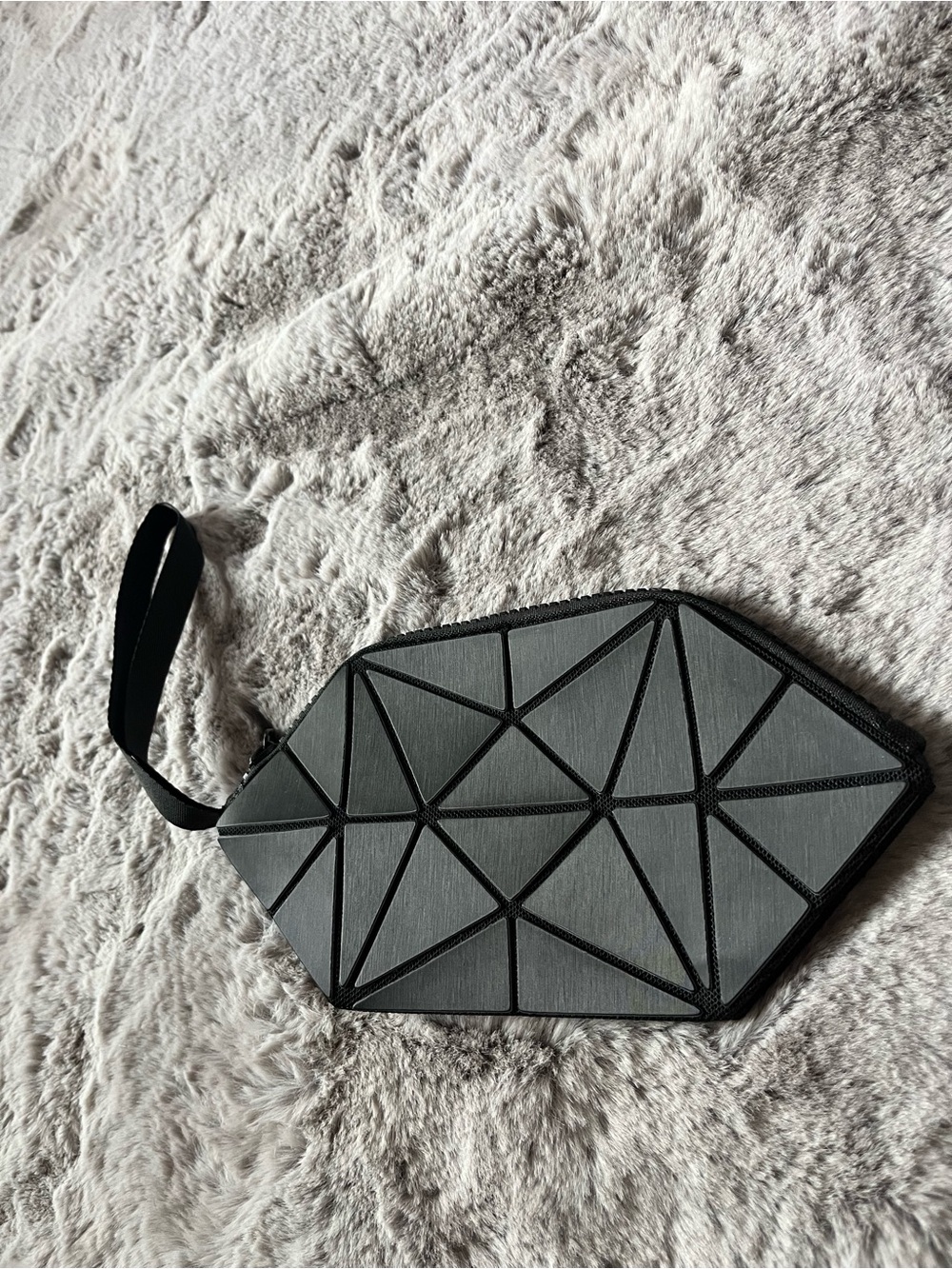 Geometric Prism Collapsible Black Cosmetic Wristlet Makeup Bag